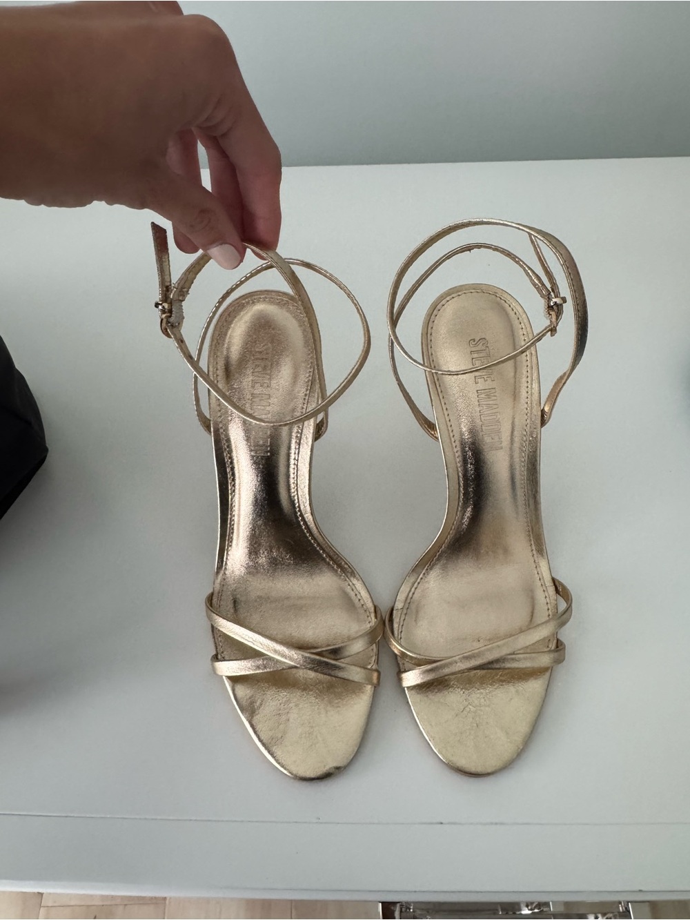 Steve Madden Gold Strappy Stiletto Sandals with Ankle Tie Size 7 - Picture 7 of 9